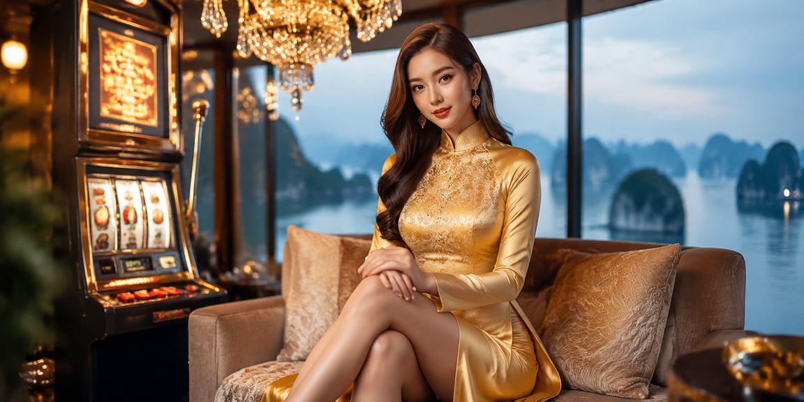 Người dùng xem trò slot tại Hạ Long với bối cảnh áo dài Việt Nam